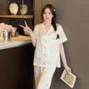 Large Size Pajama Sets Ice Silk Student Short Sleeve Long Trousers Homewear Two-Piece Cardigan Butterfly Print Sexy Nightwear