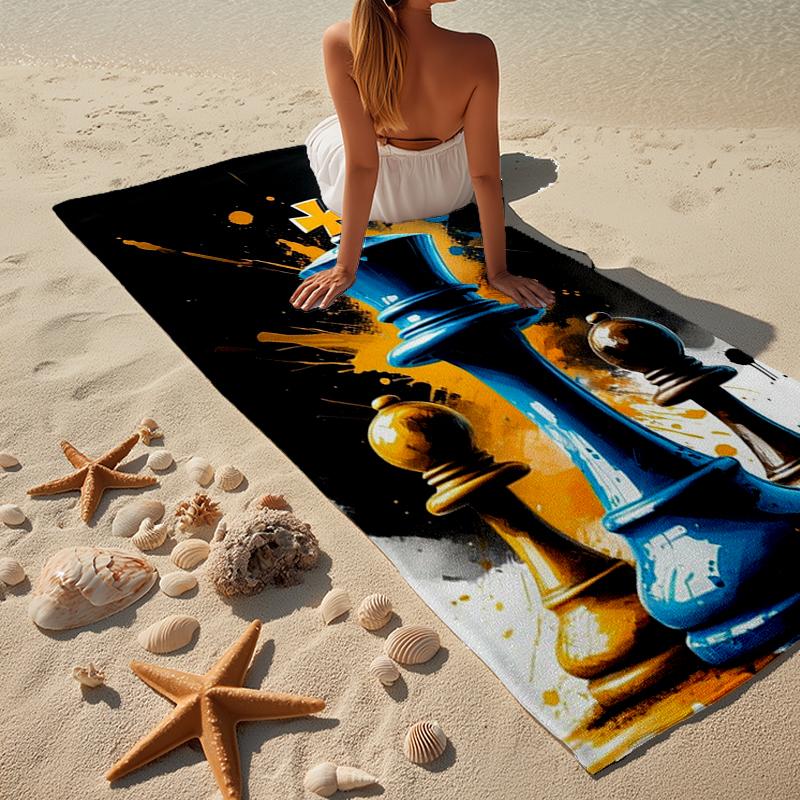 Golden Chess King On Black Beach Towel, Super Soft Microfiber, Gift for Her/Him, Birthday, for Pool, Beach, Travel, Home Decor Fan gifts