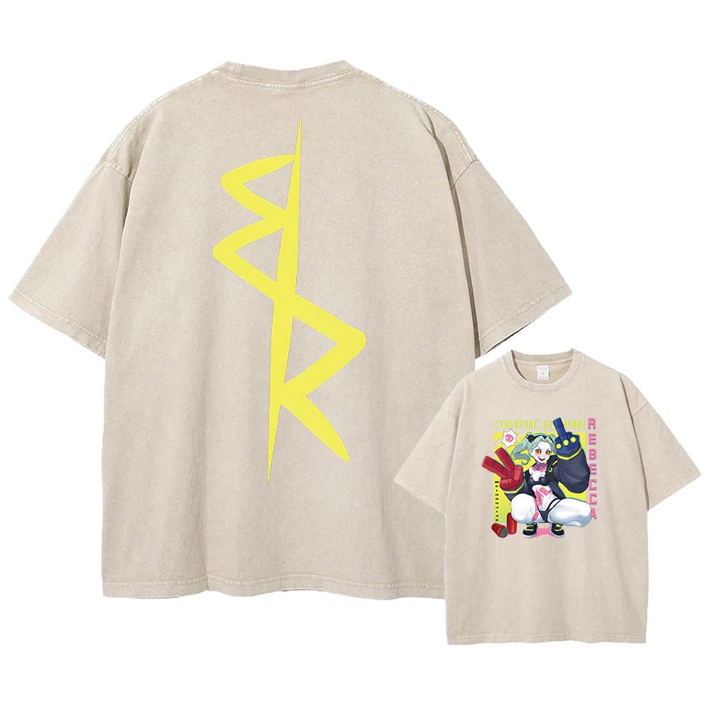 Футболки в стиле аниме Cyberpunk Acid, повседневные винтажные стираные футболки с коротким рукавом, манга, готика, уличные топы, унисекс, лето