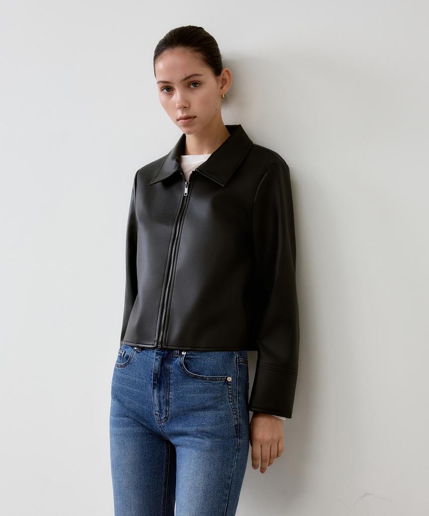 ANTOME Minimal Leather Jacket (Black)