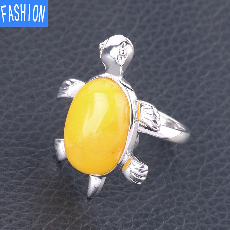 Симпатичное кольцо с натуральным кристаллом и черепахой, регулируемое открывающееся кольцо для женщин