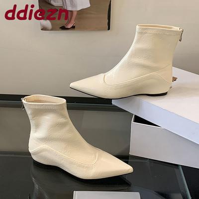 Мода Модная обувь С увеличением высоты Женские ботильоны Современные ботинки Острый носок Женские эластичные короткие ботинки Женская обувь на молнии