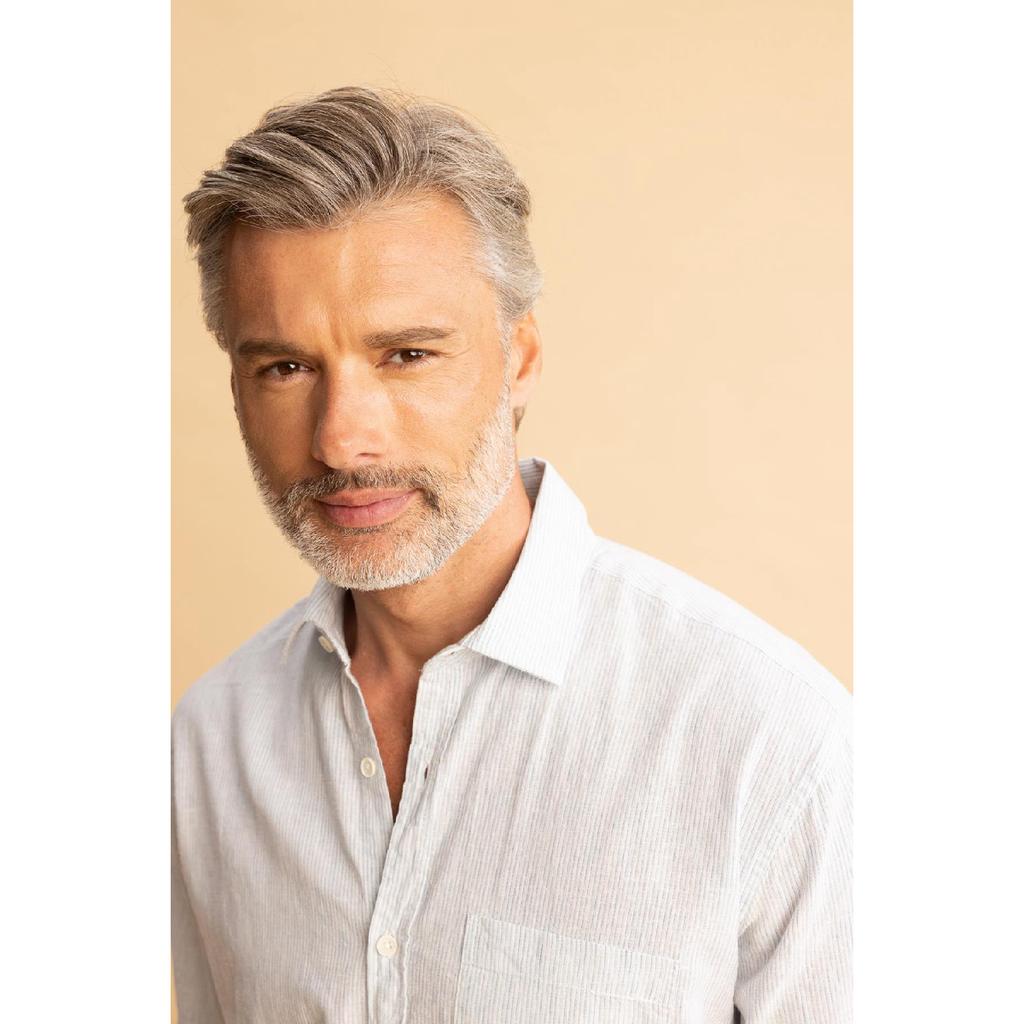 Рубашка обычного кроя с длинными рукавами из смесового льна Z5577az23sm