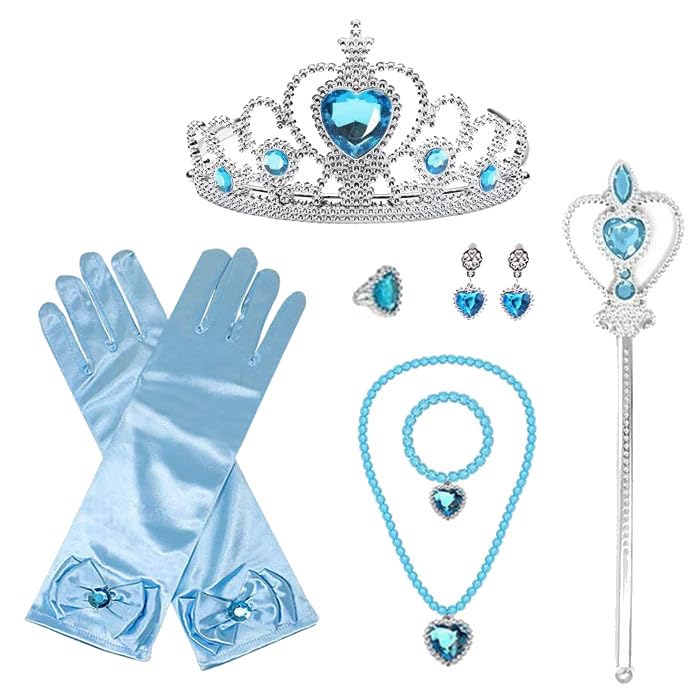 Princess Dress for Kids Cosplay Costume Luxury Set Blue Ribbon Heart Magic Original 120cm UT302A [CREDIBLE] 9-piece - (Princess Dress, Gloves, Tiara,