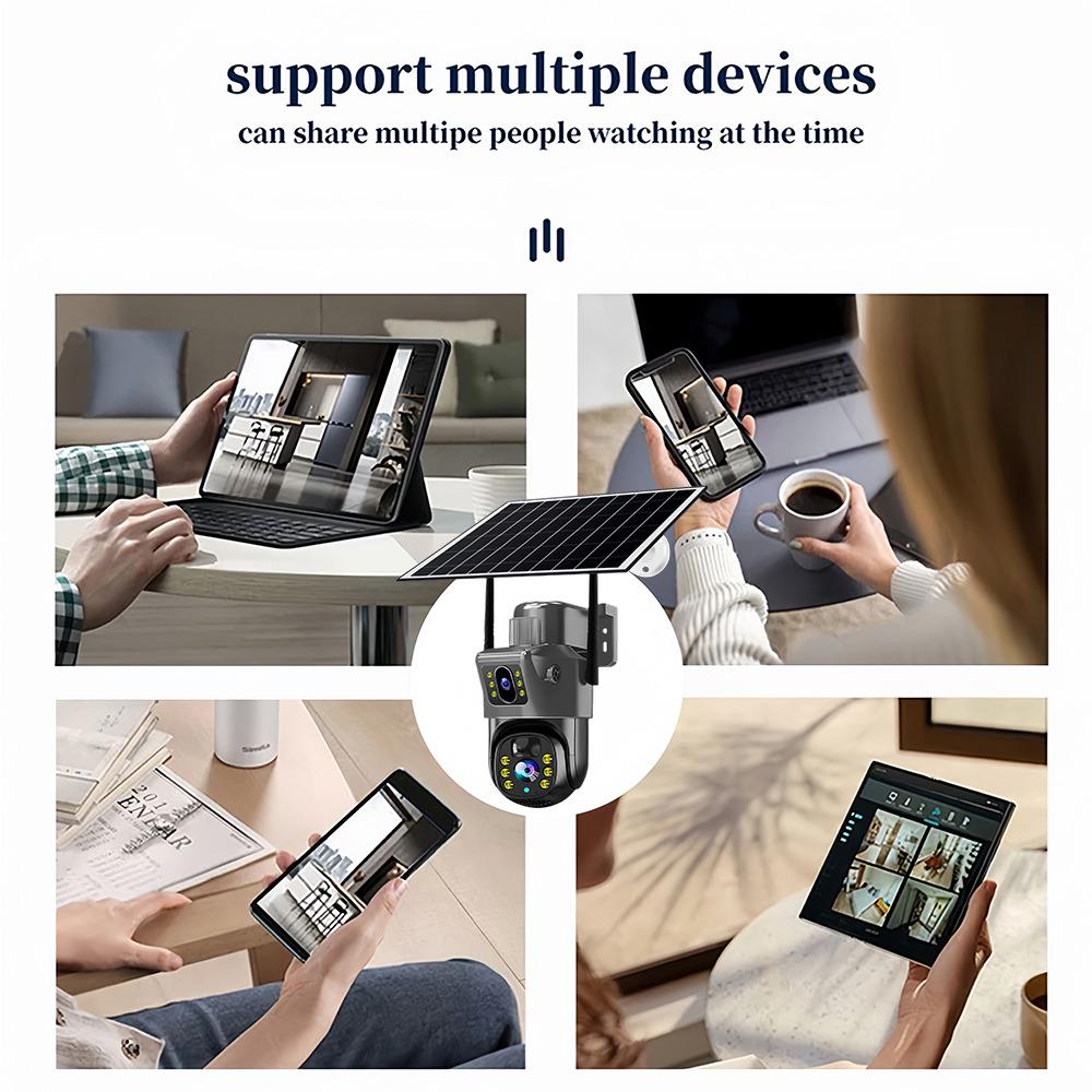 4K 8MP WIFI Солнечная уличная камера с двумя объективами PTZ HD с искусственным интеллектом Автоматическое отслеживание Безопасность CCTV Встроенный аккумулятор Беспроводное наблюдение