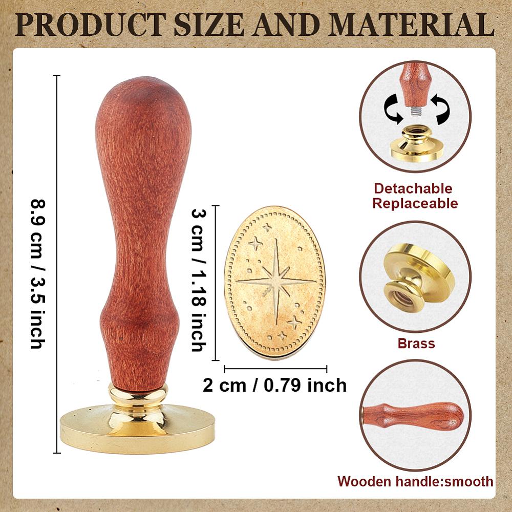 1pc Wax Seal Stamp Set Sealing Wax Stamp Solid Brass Head Wood Handle Retro Brass Stamp Kit Removable for Envelopes Invitations Gift Card Star