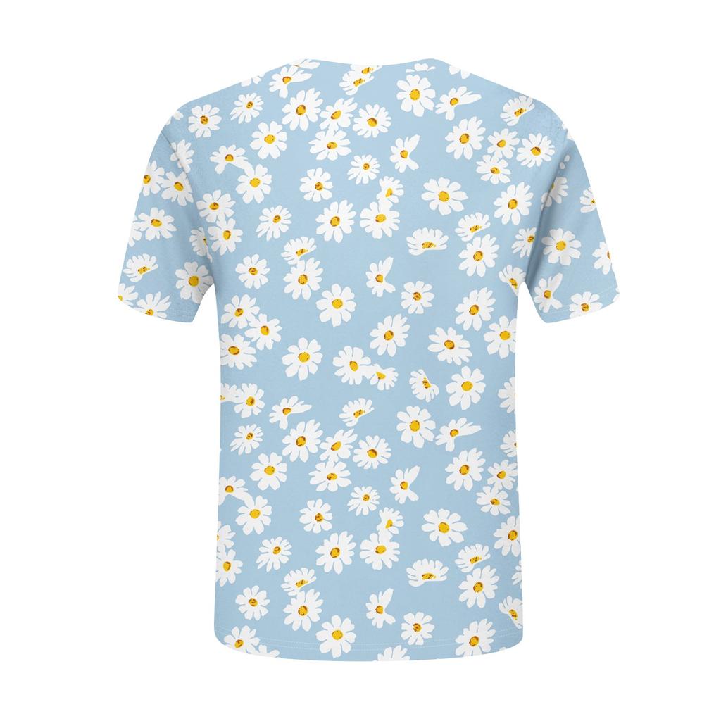 Женская повседневная футболка с цветочным принтом, пуловер с V-образным вырезом и коротким рукавом