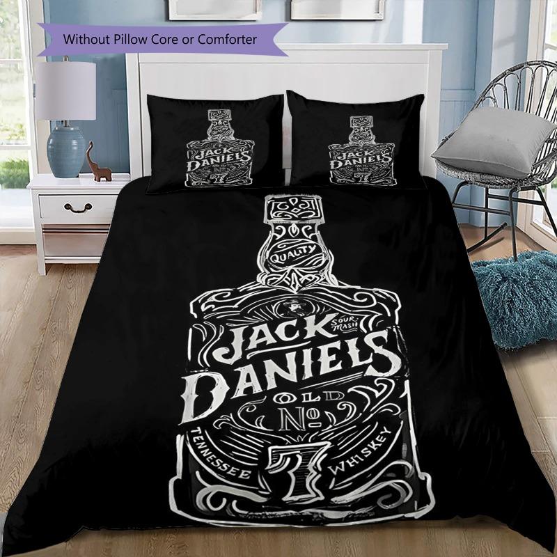 Jack Daniels Whiskey Bottle Black White Sketch Print Duvet Cover Set 3 Pieces Vintage Alcohol Art Bedding Bedroom Decor Without Pillow Core Comforter