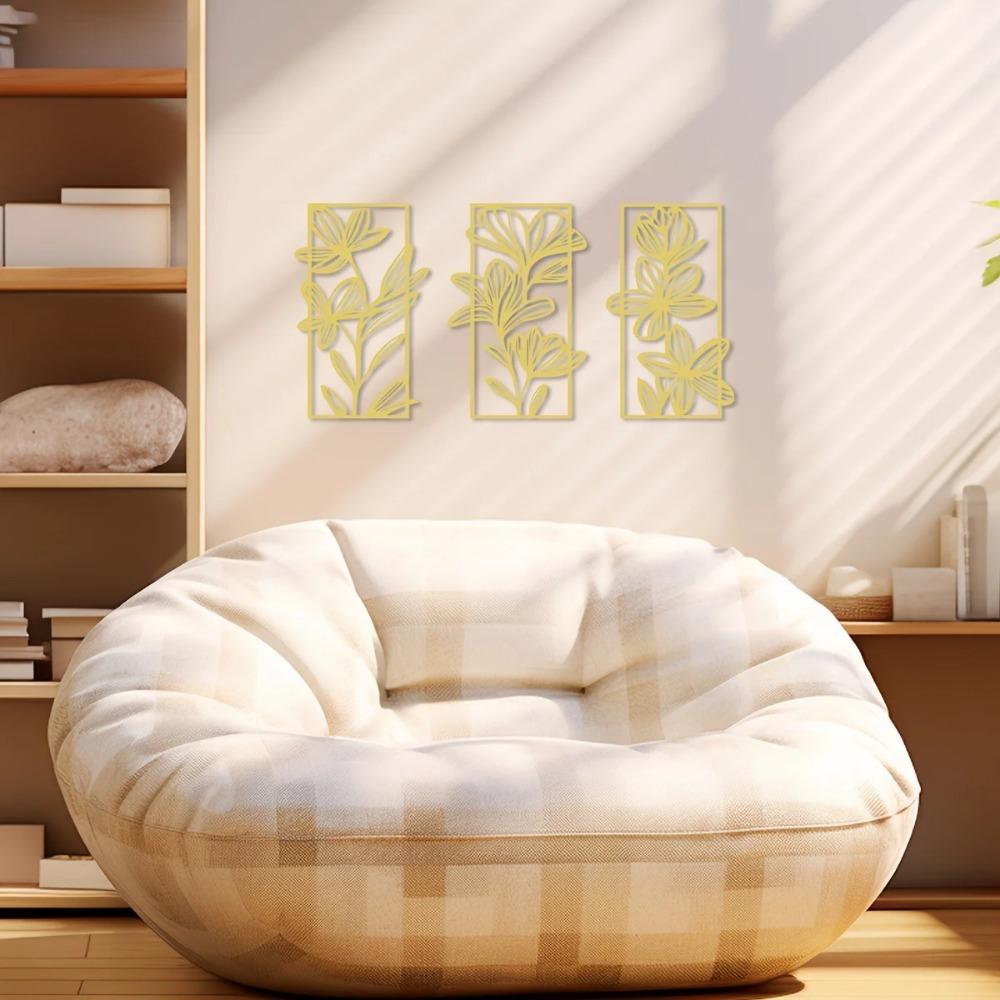Golden Flower Wall Art - Elegant Floral Metal Décor for Bedroom and Living Room, Stylish Bed and Wall Decoration