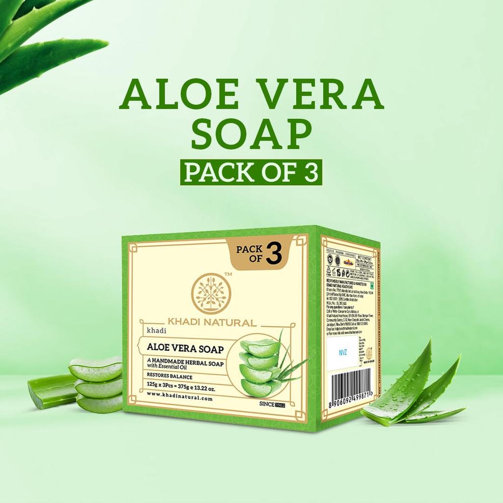 Мыло Khadi Natural с алоэ вера | Травяное мыло для ванны для бережного очищения кожи | | Подходит для мужчин и женщин | Все типы кожи | Упаковка 3 шт.