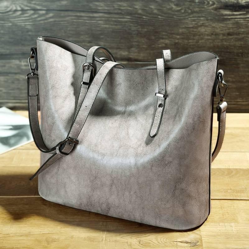 Retro Women Fashion Solid Colours Leather Tote Bag Large Capacity Waterproof