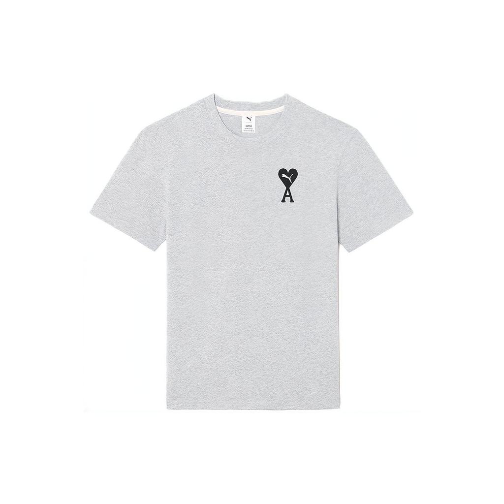Puma Ami Paris X SS22 Embroidered Heart Casual Crew Neck Short Sleeve T-Shirt Men Tops Grey 534070-04