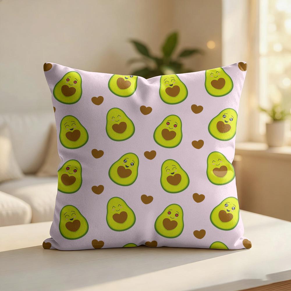 Avocado Pattern Cushion Cover Silky Short Plush Invisible Zipper Dustproof Sofa Pillow Case For Home Decor