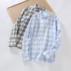 913 S/S Fresh Plaid Long Sleeve Shirt - Men's Casual Loose Fit Square Collar