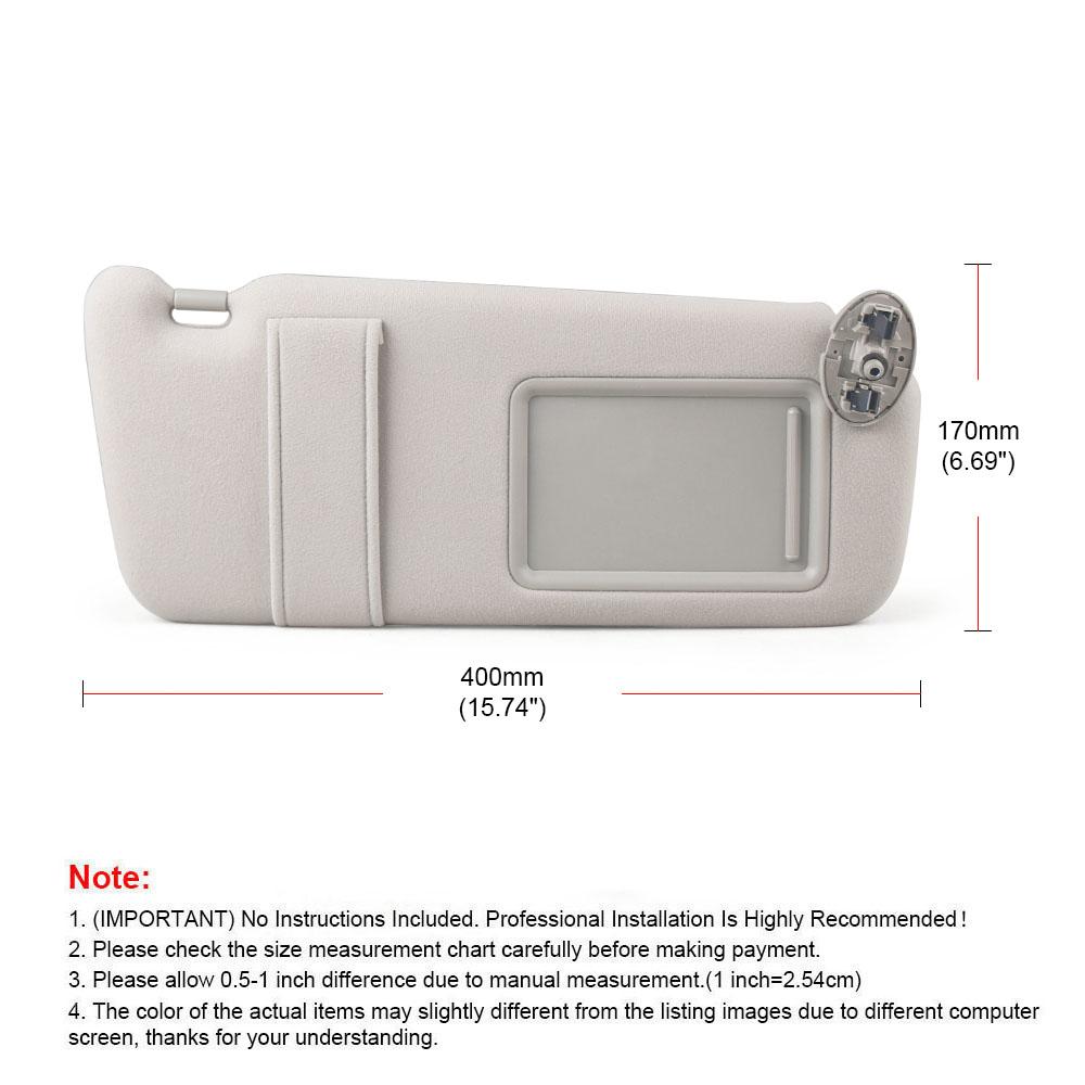 74310-06750-E0, 74320-06780-B0 Gray Sun Visor Left Driver and Right Passenger Side for Toyota Camry 07-11 With Mirror No Light