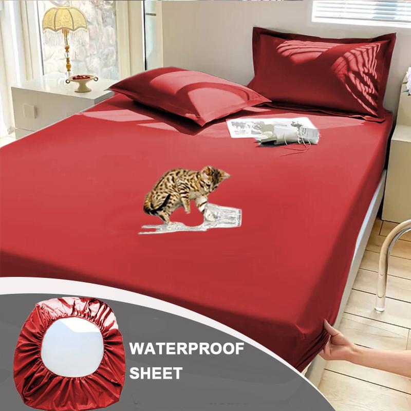Водонепроницаемый комплект простыней(1*Простыня на резинке+2*Наволочка),Однотонная мягкая простыня Водонепроницаемый и пыленепроницаемый наматрасник