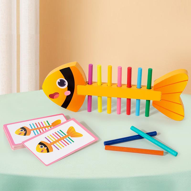 Montessori Color Matching Toy Wooden Fish Stick for Toddlers Color Sort Fine Training Game Puzzle Toy Early Education  Develop