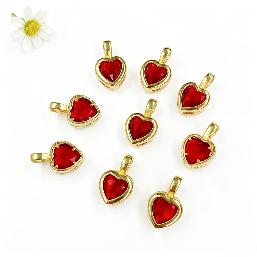 European American Popular Style Colorful Zircon Heart Shape Pendant Charm for Gemstone Beaded Necklace Bracelet DIY Accessories