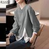 Women Autumn Round Neck Long Sleeve Contrast Color Knitted Pullover Sweatshirts