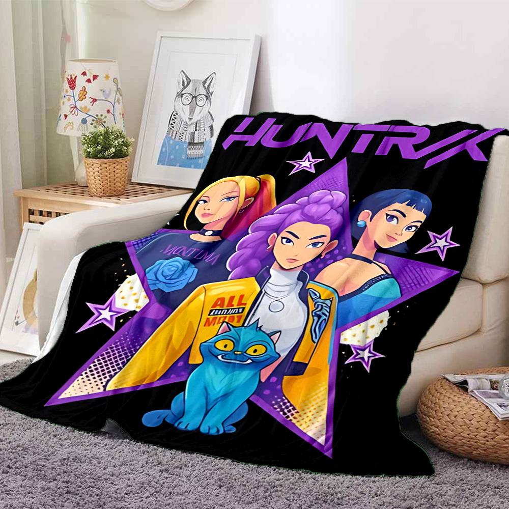 1 шт. Huntrix, K POP Мягкое Уютное Одеяло с Цифровой Печатью, Всесезонное Многоцелевое Вязаное Постельное Белье, Офис, Диван Домашний Декор Одеяло