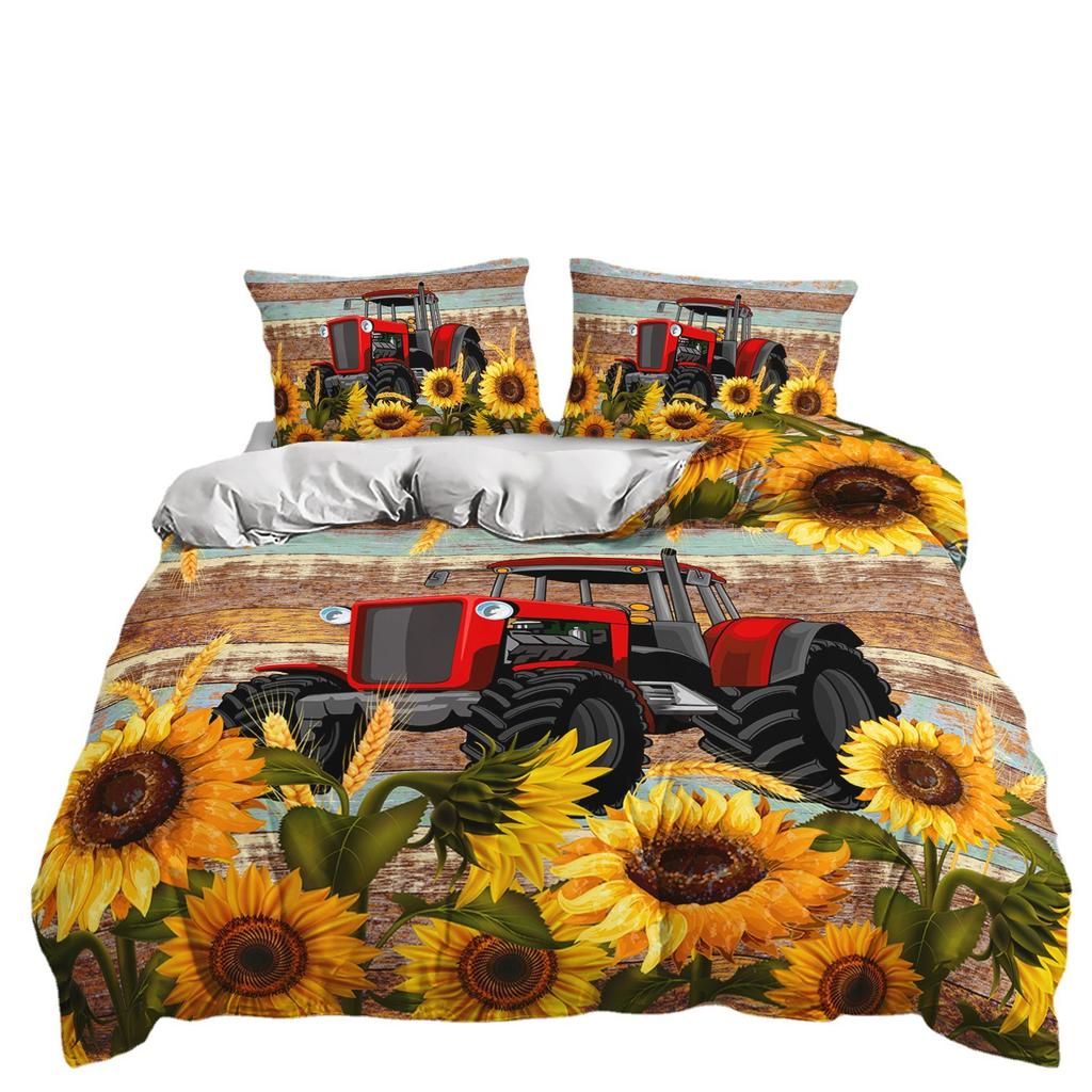 Three-Piece Sunflower Quilt Cover Digital Printing Kit Bedding