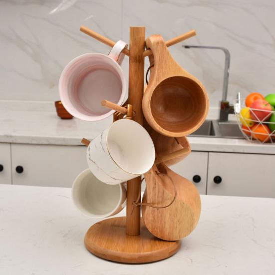 Деревянный держатель для кружки, дерево, 6 крючков, сверхмощный многофункциональный органайзер для чашек чая, кофе, вешалка, подставка для хранения, сливная стойка, товары для дома