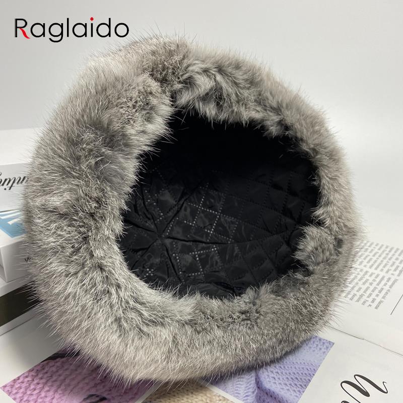 Bunny Hat Women Winter Fluffy Warm Rabbit Fur Beanie Hat Men Women Leather Caps   Fur Outdoor Snow Hat