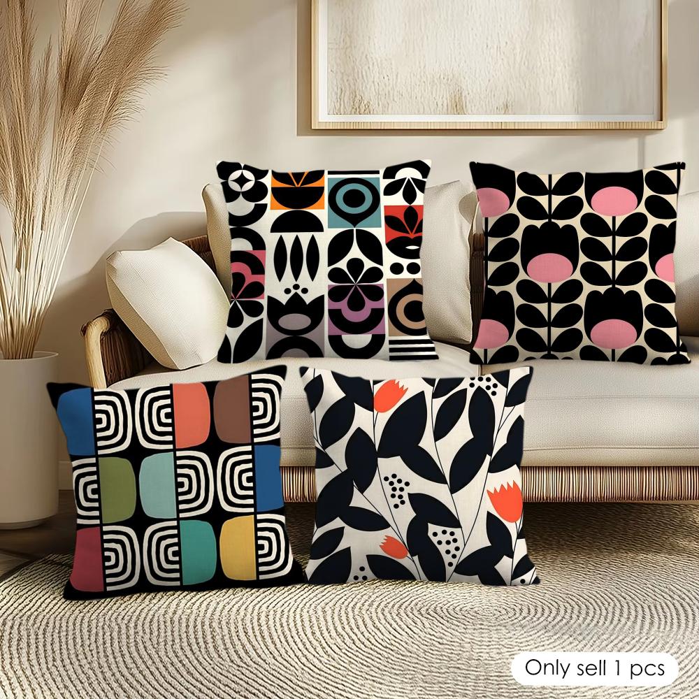 Black Geometric Pattern Cushion Cover Pillowcase Ultra Soft Skin Friendly Fabric Cloud Like Comfort Concealed Zipper