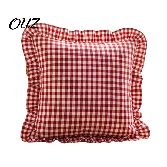 Modern Minimalist Cushion Covers Ruffle Throw Pillow Cover, Cotton Plaid Case with Frill Edge, 18x18 Decorative Inch 20x12 Cover for Farmhouse