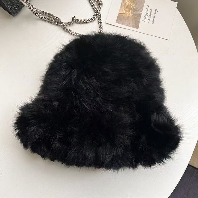 Mao Mao Hat Real Mao Rabbit Plush Fur Hat Versatile Cold-proof Warm Wool Knitted Baotou Hat Women's Winter