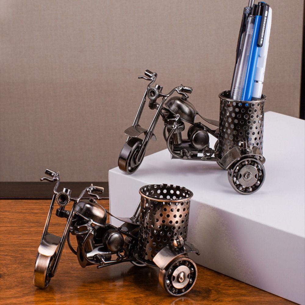 Distressed Vintage Finish Motorcycle Shaped Pen Holder Vintage Desk Organizer Study Room