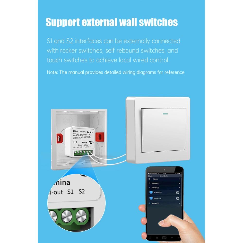 Выключатель WiFi, реле, умный выключатель, дистанционный выключатель с проводкой под напряжением/нейтралью, управление таймером через приложение, поддерживает Alaxe.