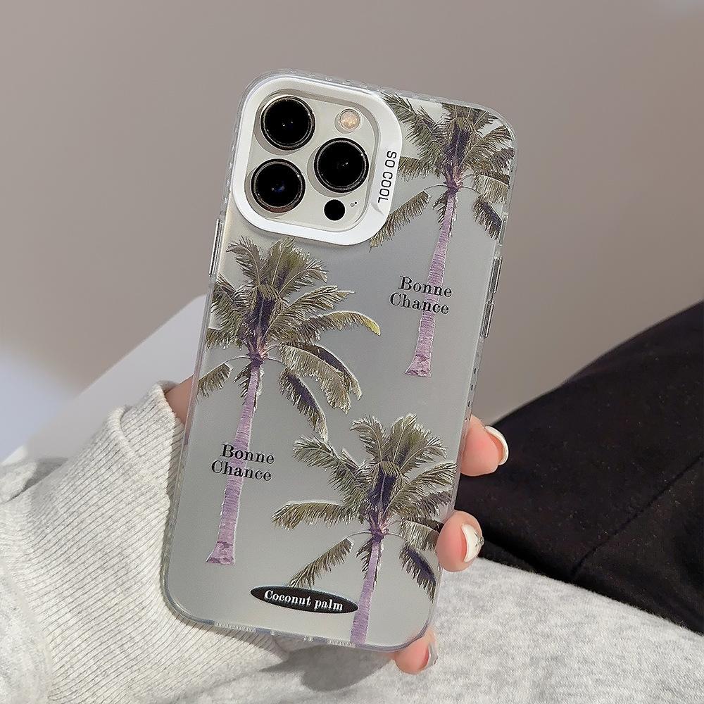 Trendy coconut tree electroplated iPhone 15 case suitable for 16 Pro Max, 12, Apple 13, 17, anti-drop