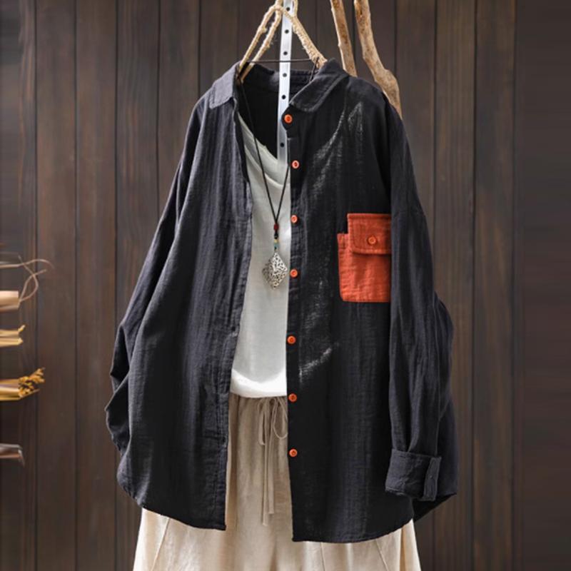 Женская повседневная рубашка с длинным рукавом, поступление весна, отложной воротник, свободная, женская базовая хлопковая блузка