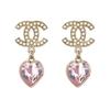 Chanel Pink Heart Crystal Pearl Metal Earrings Women Earrings Gold AB9100-B08566-NJ004