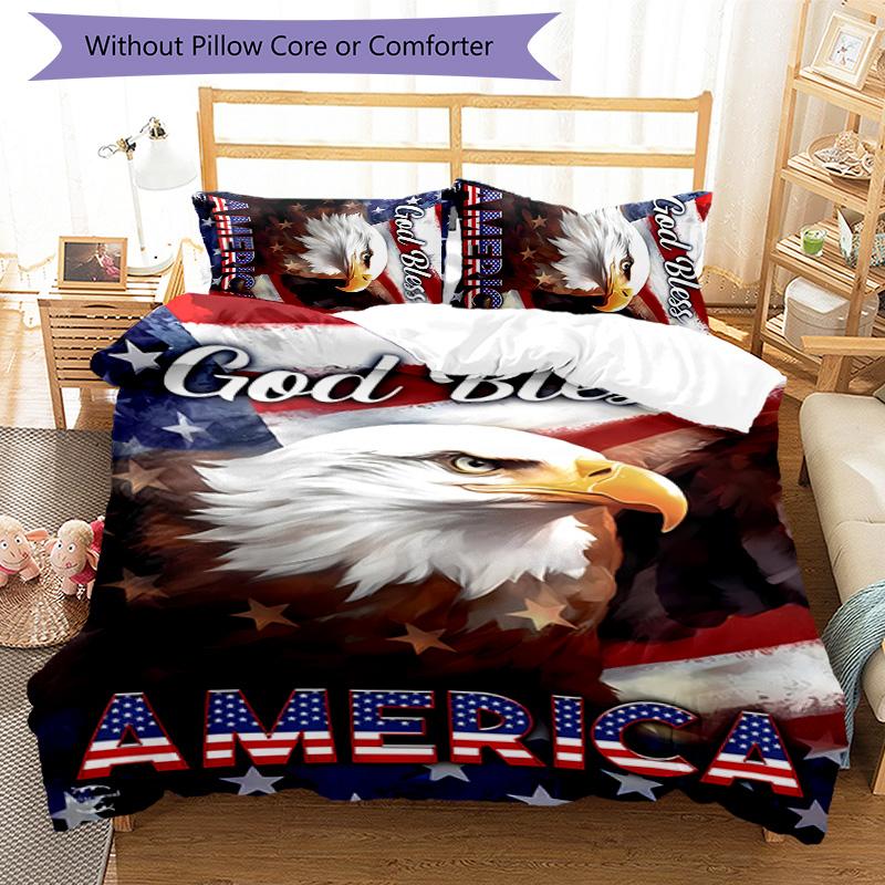 3pcs Flag America Design Cover Set - HD Printed Bedding with 1 Cover and 2 Pillowcases - Perfect for Home and Dorm Decor