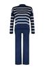 Женский модный новый комплект из верха и низа с темно-синими брюками, трикотаж в полоску, комплект из верха и низа