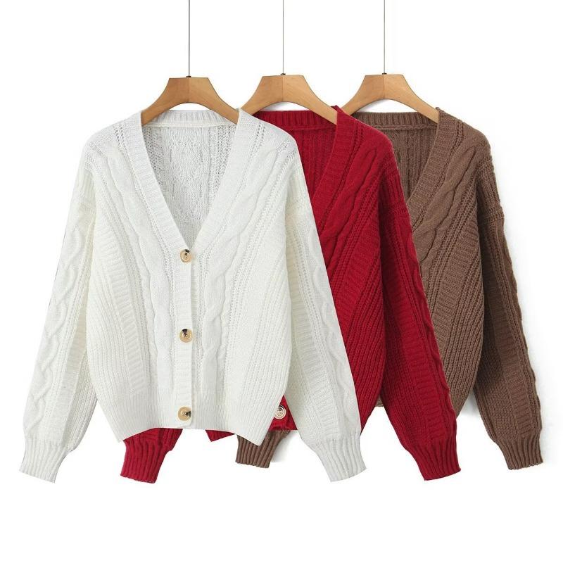 Women's Autumn and Winter Single-breasted Knitted Cardigans Solid Color Gentle Style Sweater Jacket Versatile