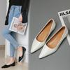 Simple Pointed Head Shallow Mouth Square Heel Small Leather Shoes Women's Business Leisure Elegant Commuting Single Shoes Fashion High Heels Wome