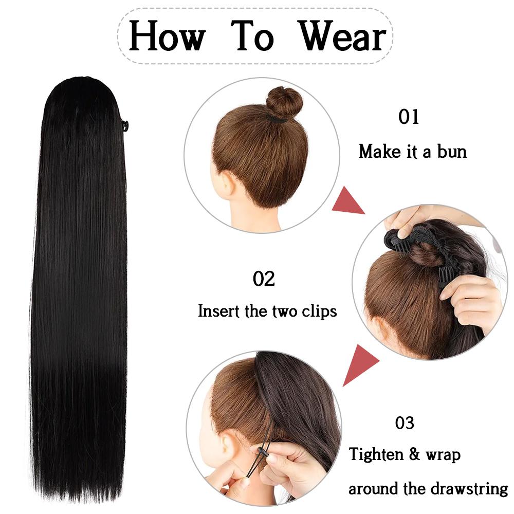 LISI HAIR Синтетические длинные прямые волосы для наращивания хвоста с зажимом из натуральных волос на шнурке для женщин для наращивания волос