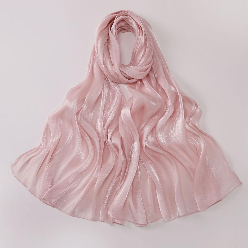 Fashion Solid Color Silk Scarf Chiffon Long Sunscreen shawl Soft Shining Ramadan Long Scarf Outdoor