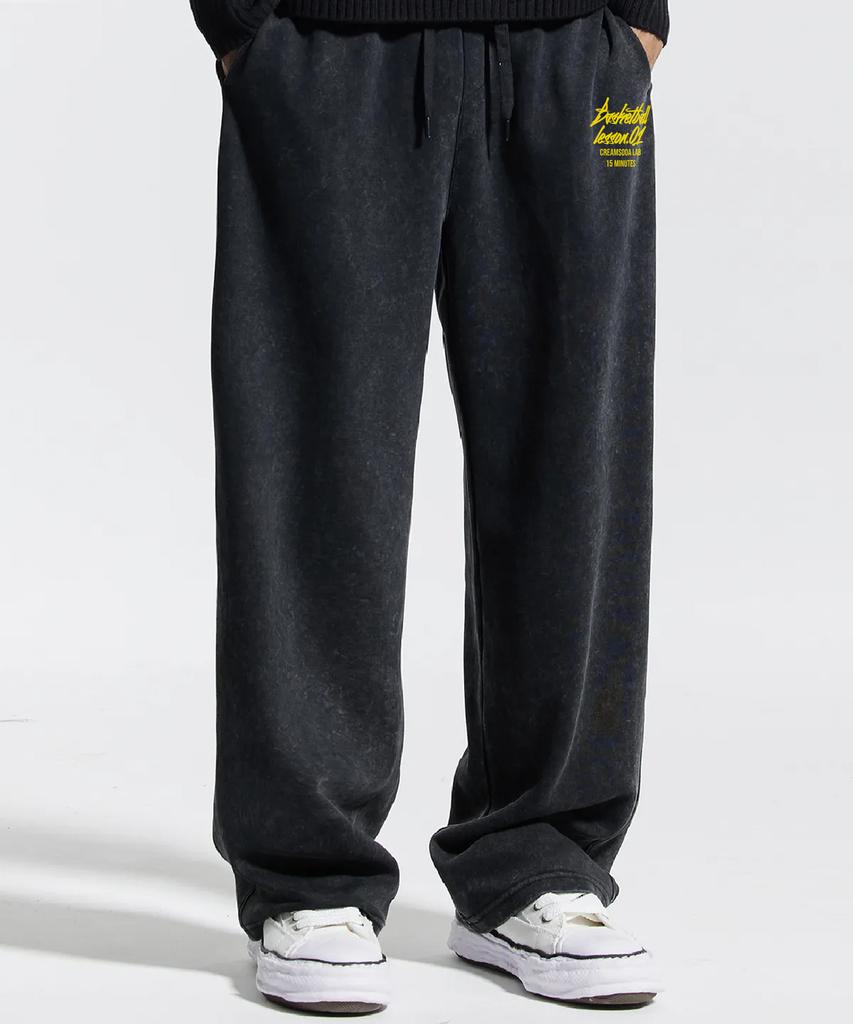 CREAM SODA LAB Quarter Teamplay Pigment Wide String Pants Black Yellow