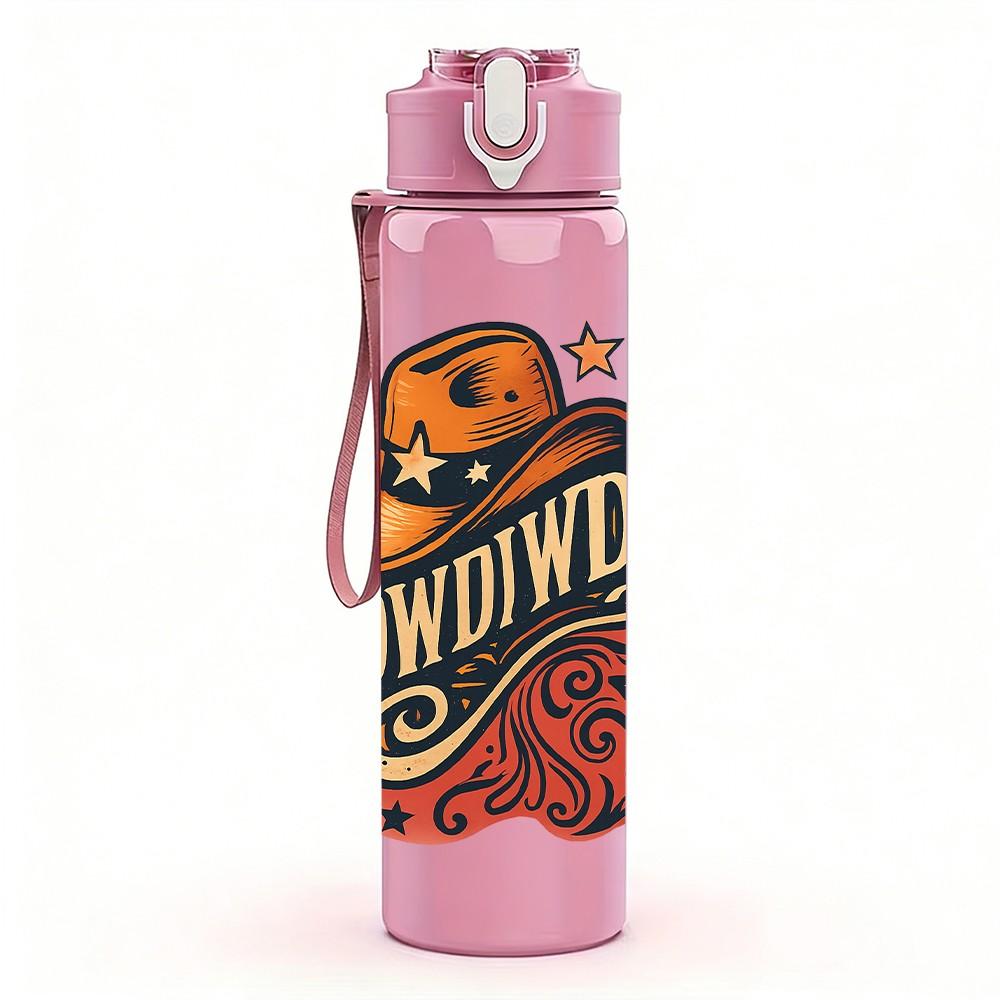 1PC Cowboy Skull Western Theme Print 750ml Color Plastic Sports Water Bottle Leakproof Flip Straw Lid Suitable for Sports Office Home Use