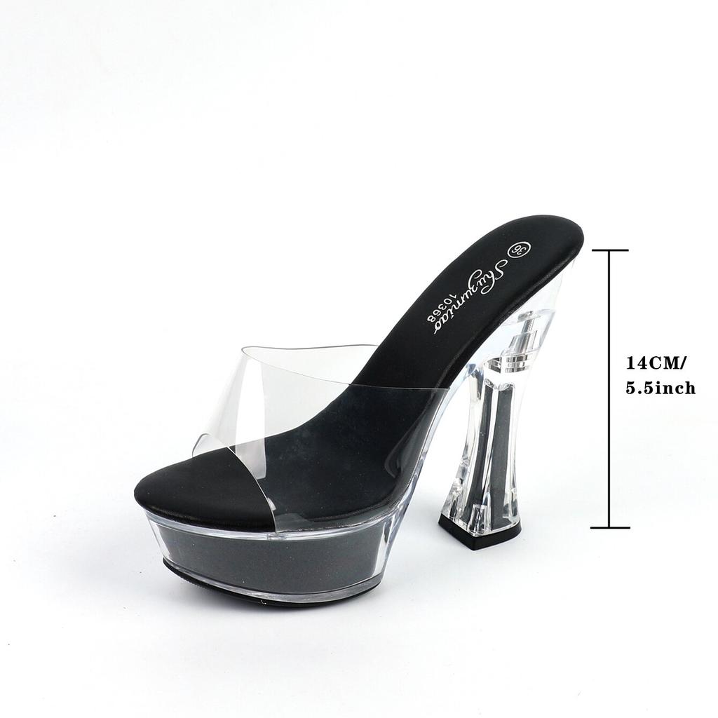 Женская обувь, весенние пикантные сандалии на прозрачном каблуке, тапочки, обувь для вечеринок и клубов, каблук 14 см, платформа 4 см, LFD-B3506