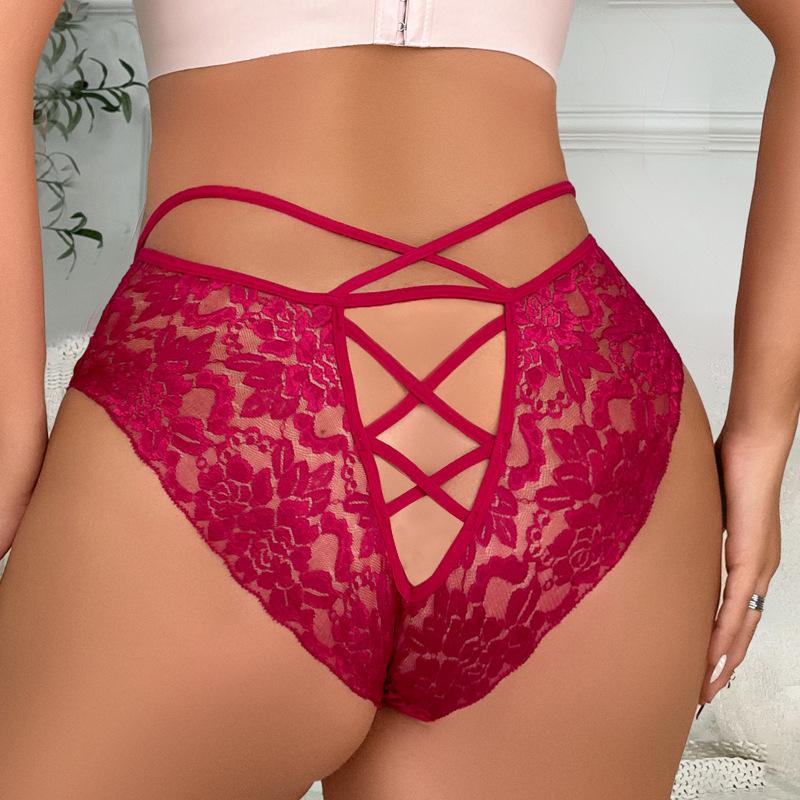 Sexy Lace Briefs Womens Low Waist Seamless Panties Female Transparent Hollow Out Underwear Solid Color Mesh Printing Lingerie