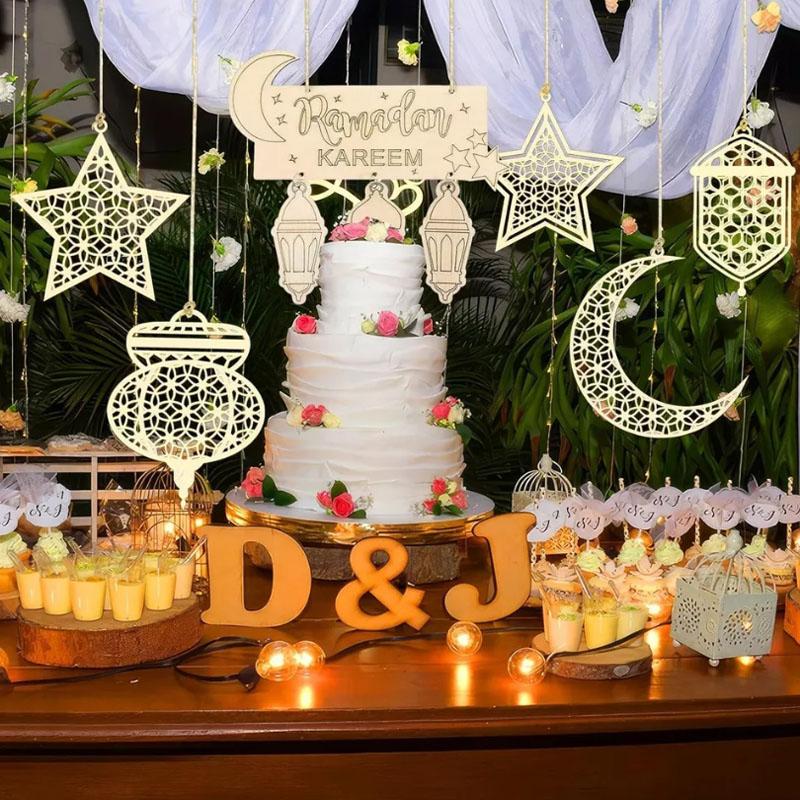 8 X Ид Рамадан Фонарь Мубарак Украшение Мусульманская Исламская Вечеринка Деревянный Подвесной Декор