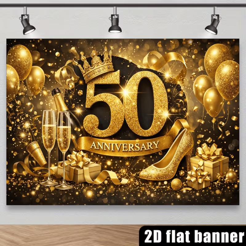 2D Фон: Золотые Высокие Каблуки и Воздушные Шары к 50-летию