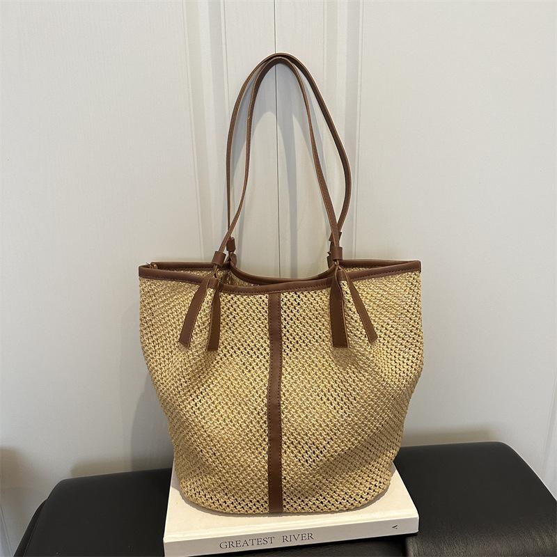 Fashion Woven Straw Large Capacity Shoulder Tote Bag For Women Daily Beach Vacation