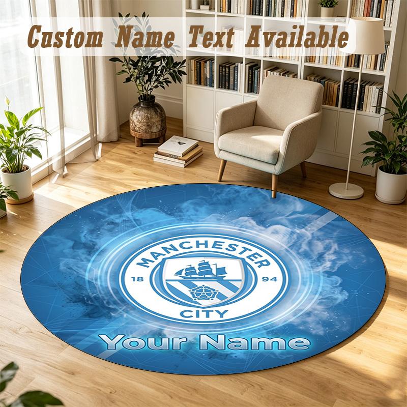 Round Rug Custom NameManchester City Pattern Non Slip Carpet Home Floor Decor