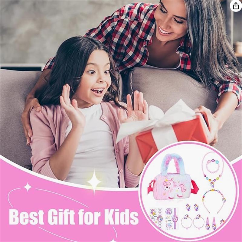Подарок в виде сумочки-единорога, набор украшений в виде сумочки-единорога, детские украшения в виде ожерелья-браслета-единорога, кольцо, заколка для волос, ролевая игра для маленькой девочки